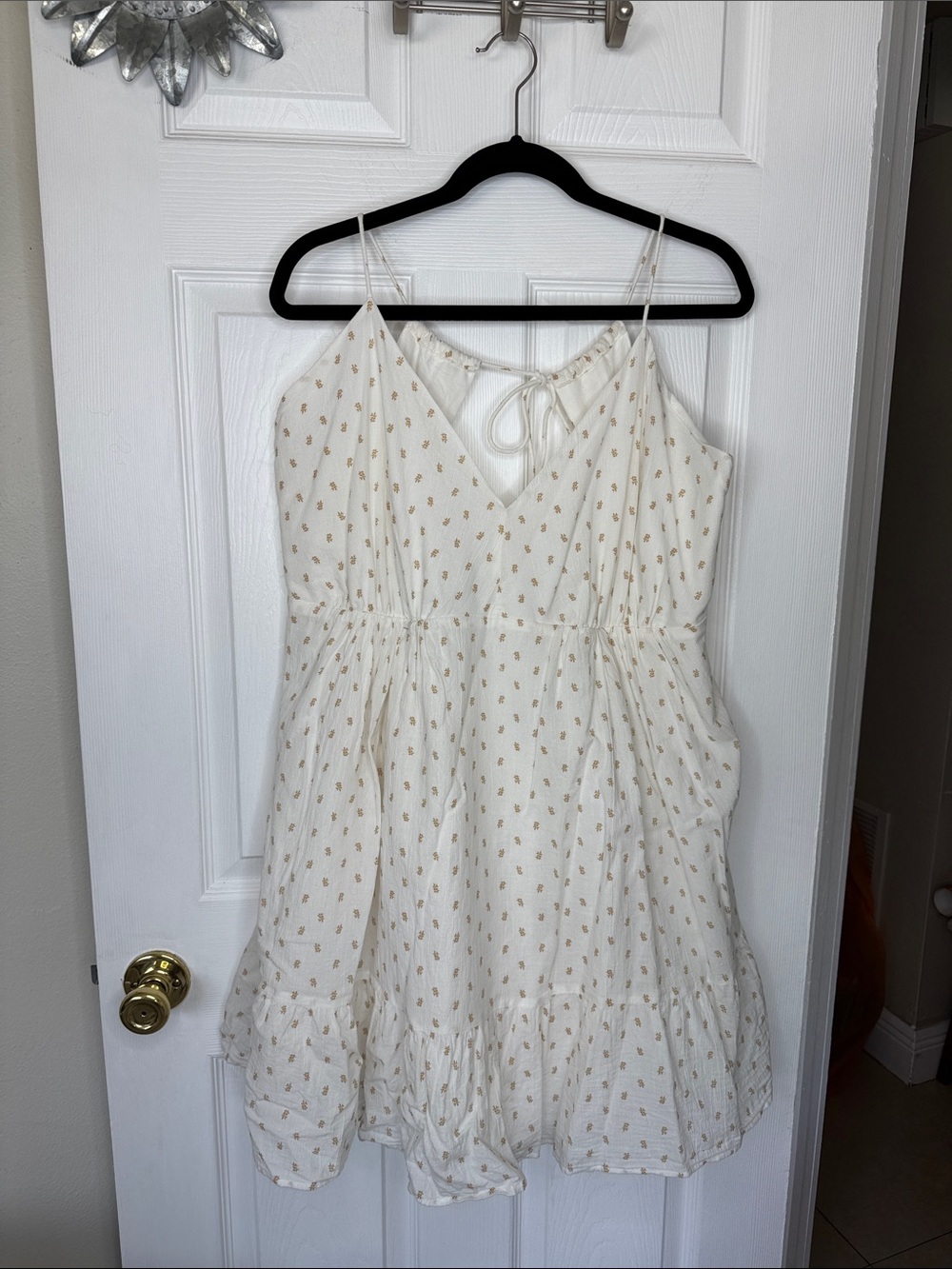 H&M Divided Cream Sundress with Gold Tree Leaves Print.